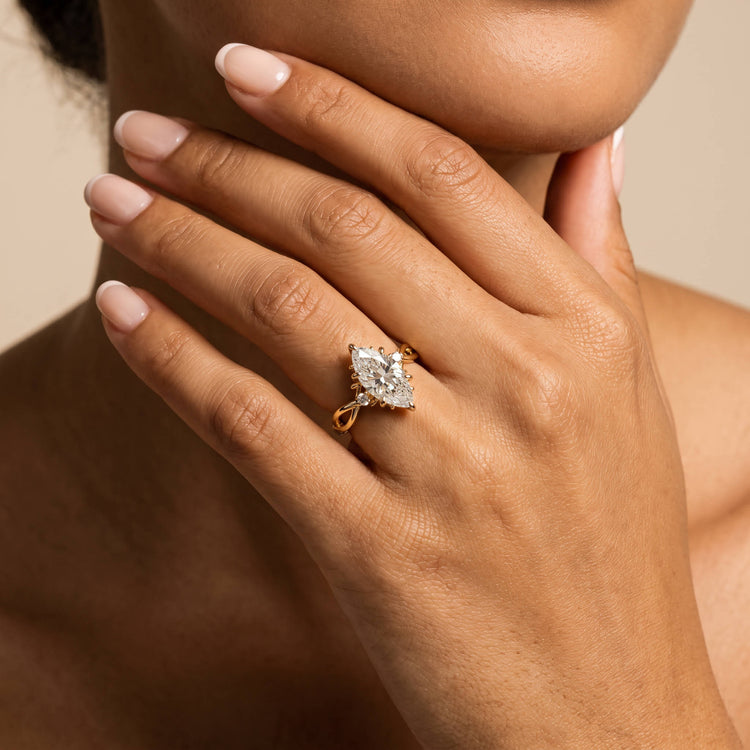 Hester丨Marquise Cut Lab Diamond Intertwined Accent Engagement Ring - Rings