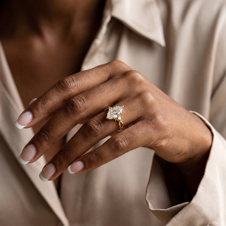 Hester丨Marquise Cut Lab Diamond Intertwined Accent Engagement Ring - Rings