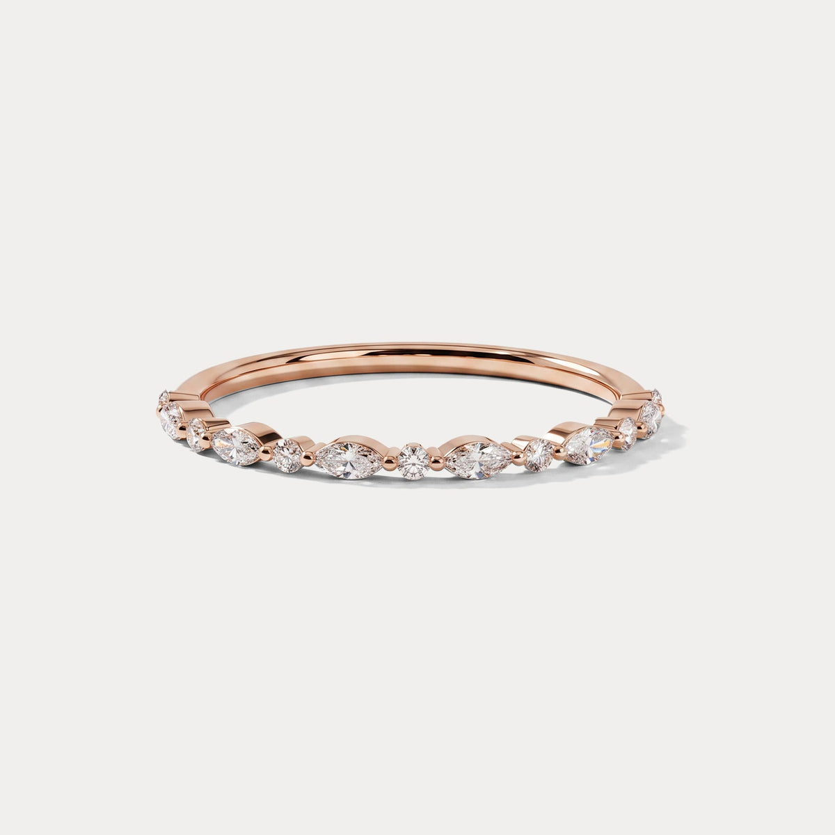 Alternating Marquise & Round Lab Diamond Half Eternity Wedding Band - Rings