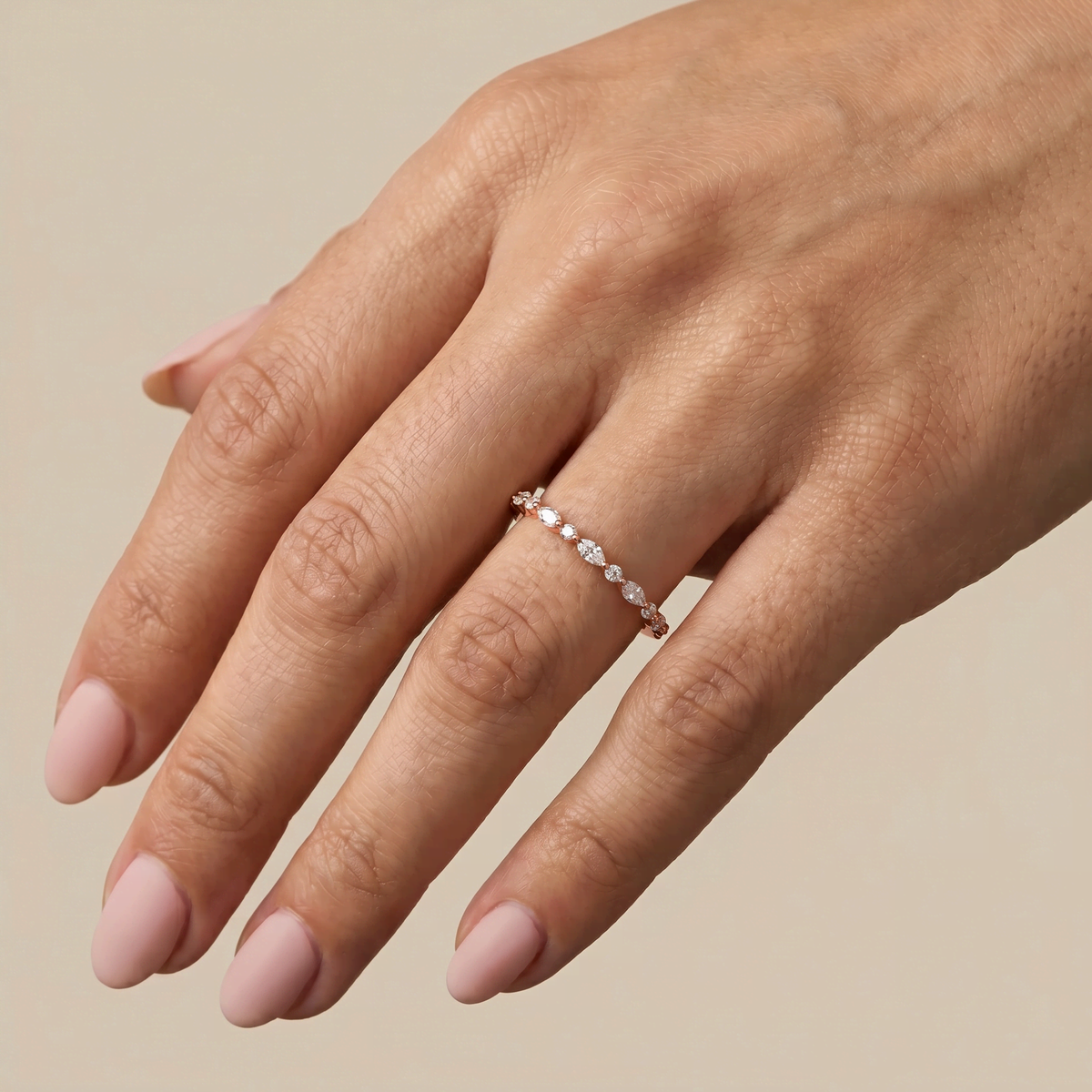 Alternating Marquise & Round Lab Diamond Half Eternity Wedding Band - Rings