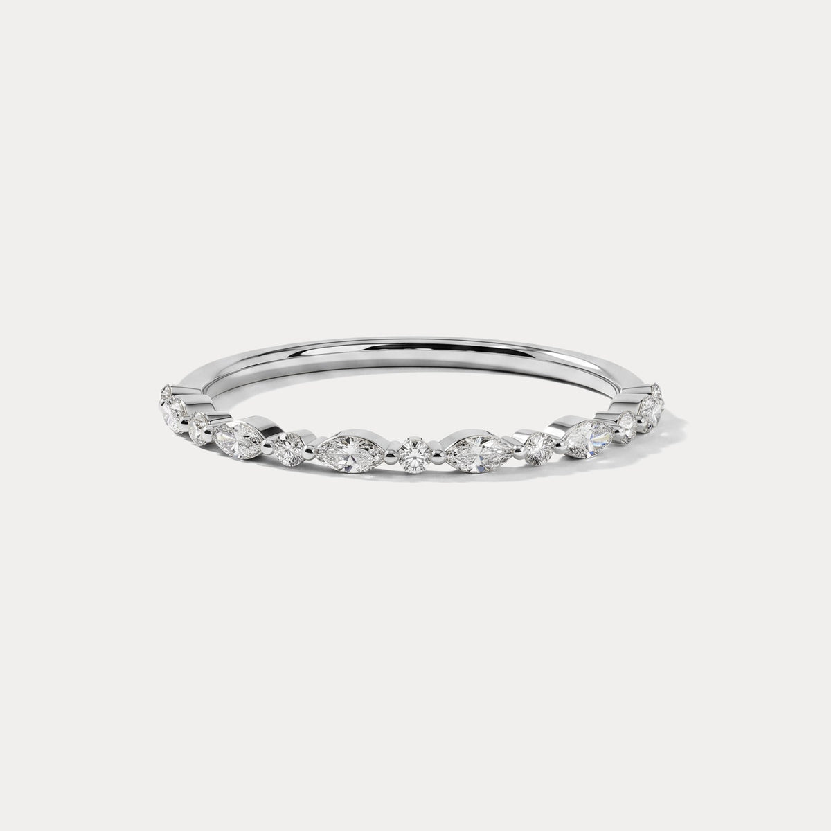 Alternating Marquise & Round Lab Diamond Half Eternity Wedding Band - Rings