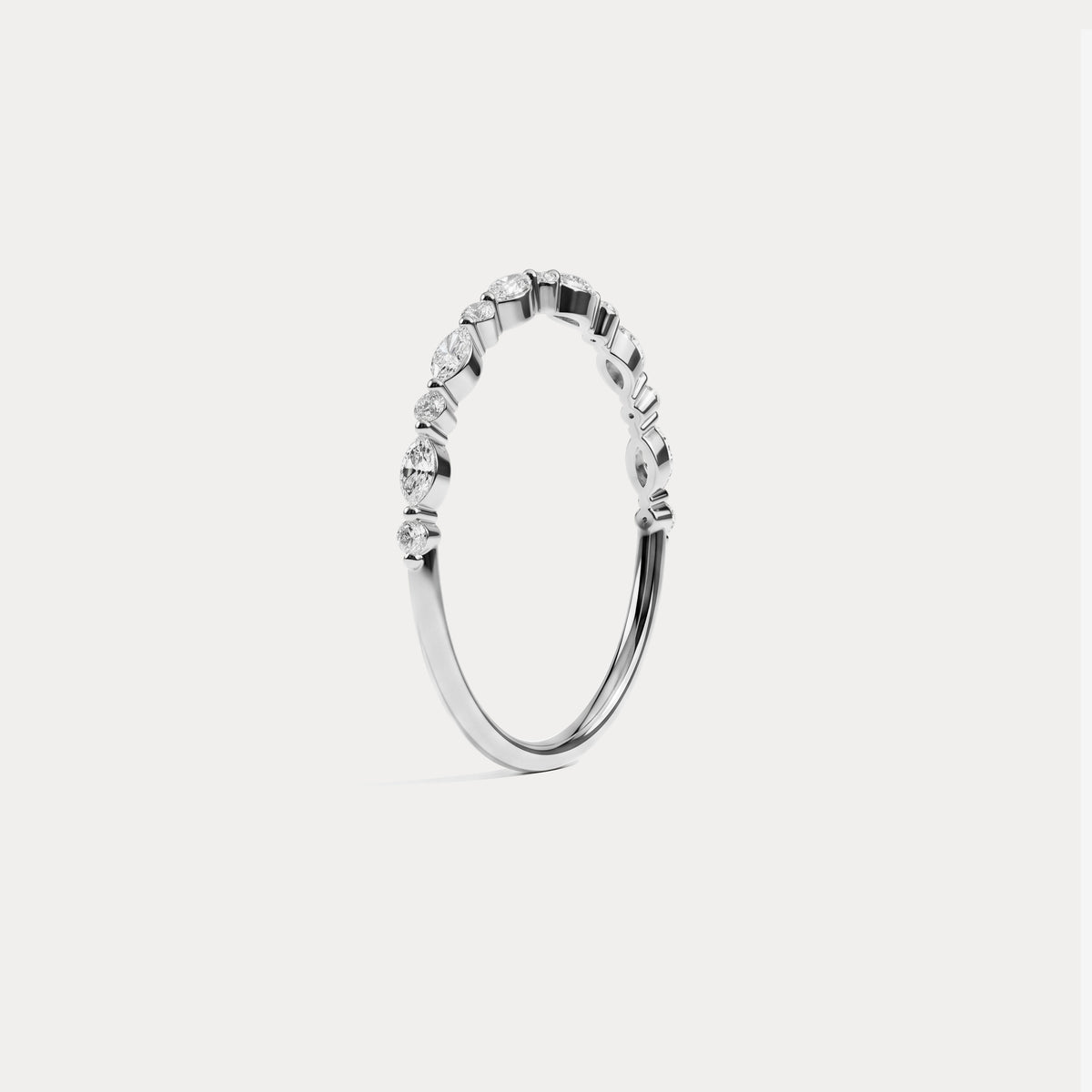 Alternating Marquise & Round Lab Diamond Half Eternity Wedding Band - Rings