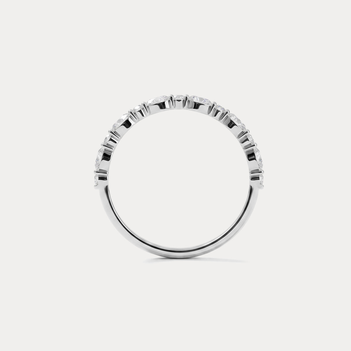 Alternating Marquise & Round Lab Diamond Half Eternity Wedding Band - Rings