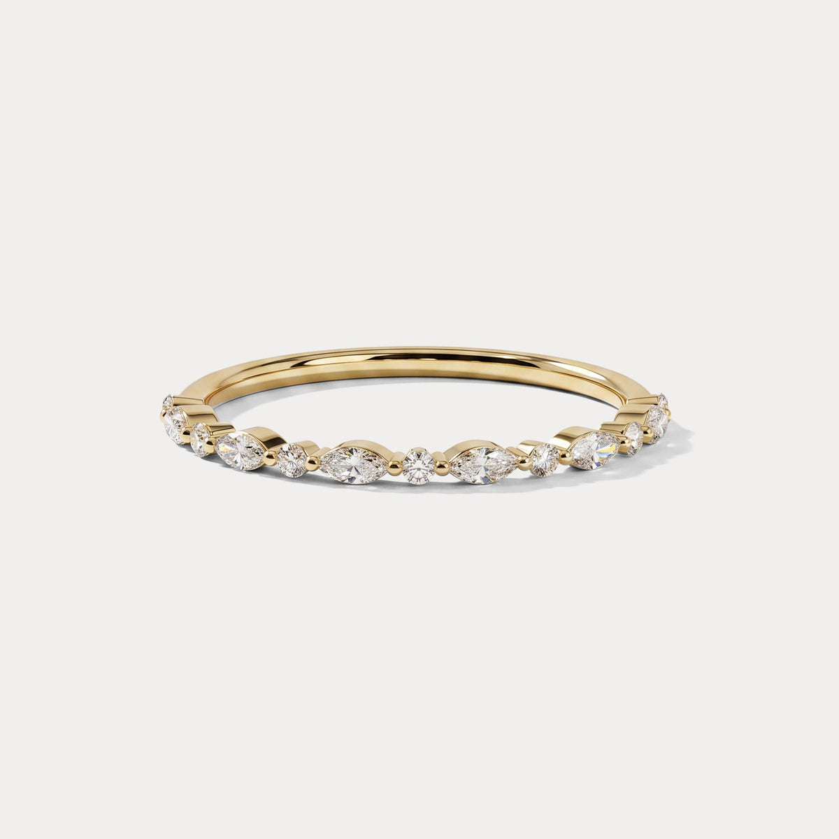Alternating Marquise & Round Lab Diamond Half Eternity Wedding Band - Rings