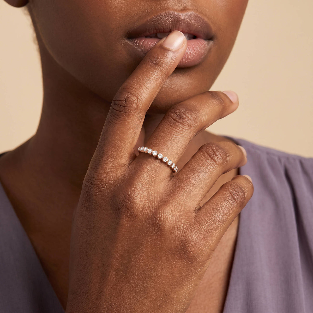 Half Eternity Lab Grown Diamond Ring-Round Cut Stackable Wedding Band - Rings