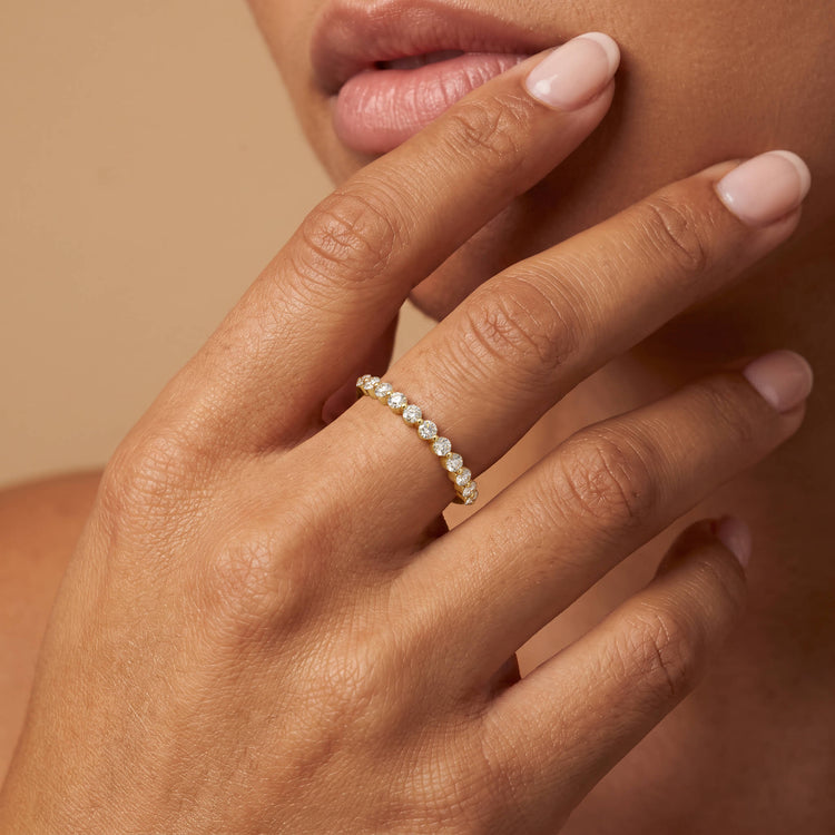 Half Eternity Lab Grown Diamond Ring-Round Cut Stackable Wedding Band - Rings