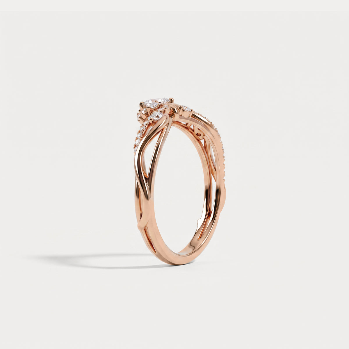 Marquise and Round Lab-Grown Diamond Twisted Curved Wedding Band - Rings