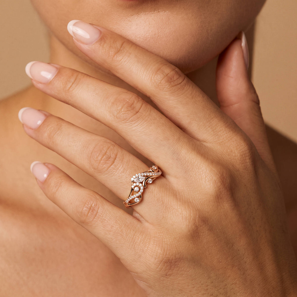 Marquise and Round Lab-Grown Diamond Twisted Curved Wedding Band - Rings