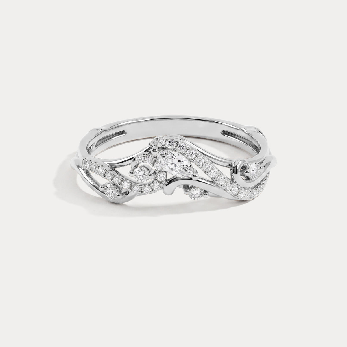 Marquise and Round Lab-Grown Diamond Twisted Curved Wedding Band - Rings