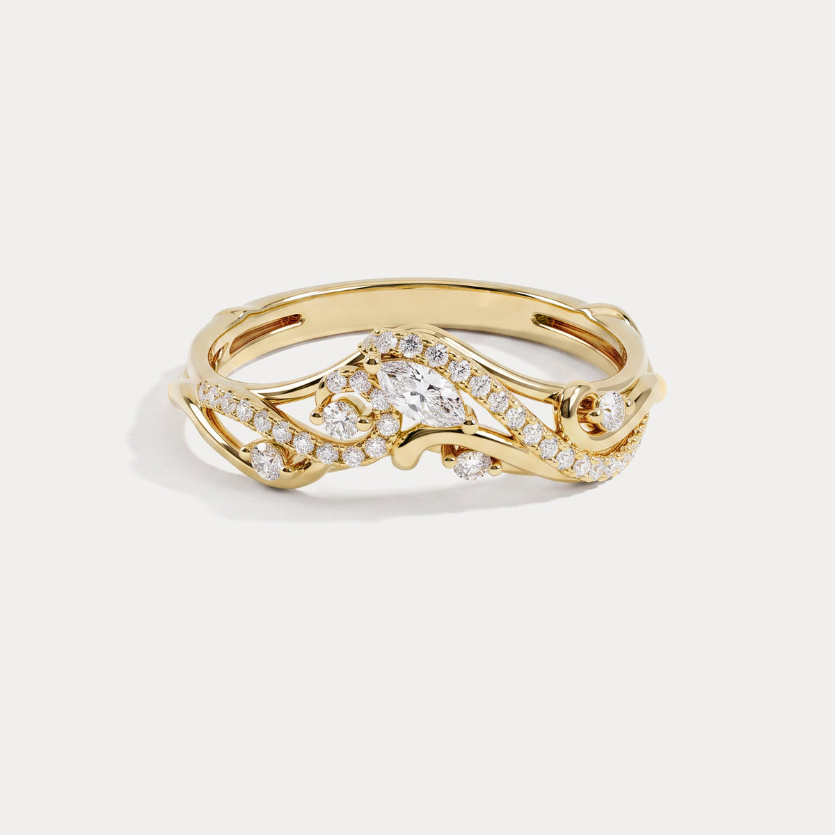 Marquise and Round Lab-Grown Diamond Twisted Curved Wedding Band - Rings