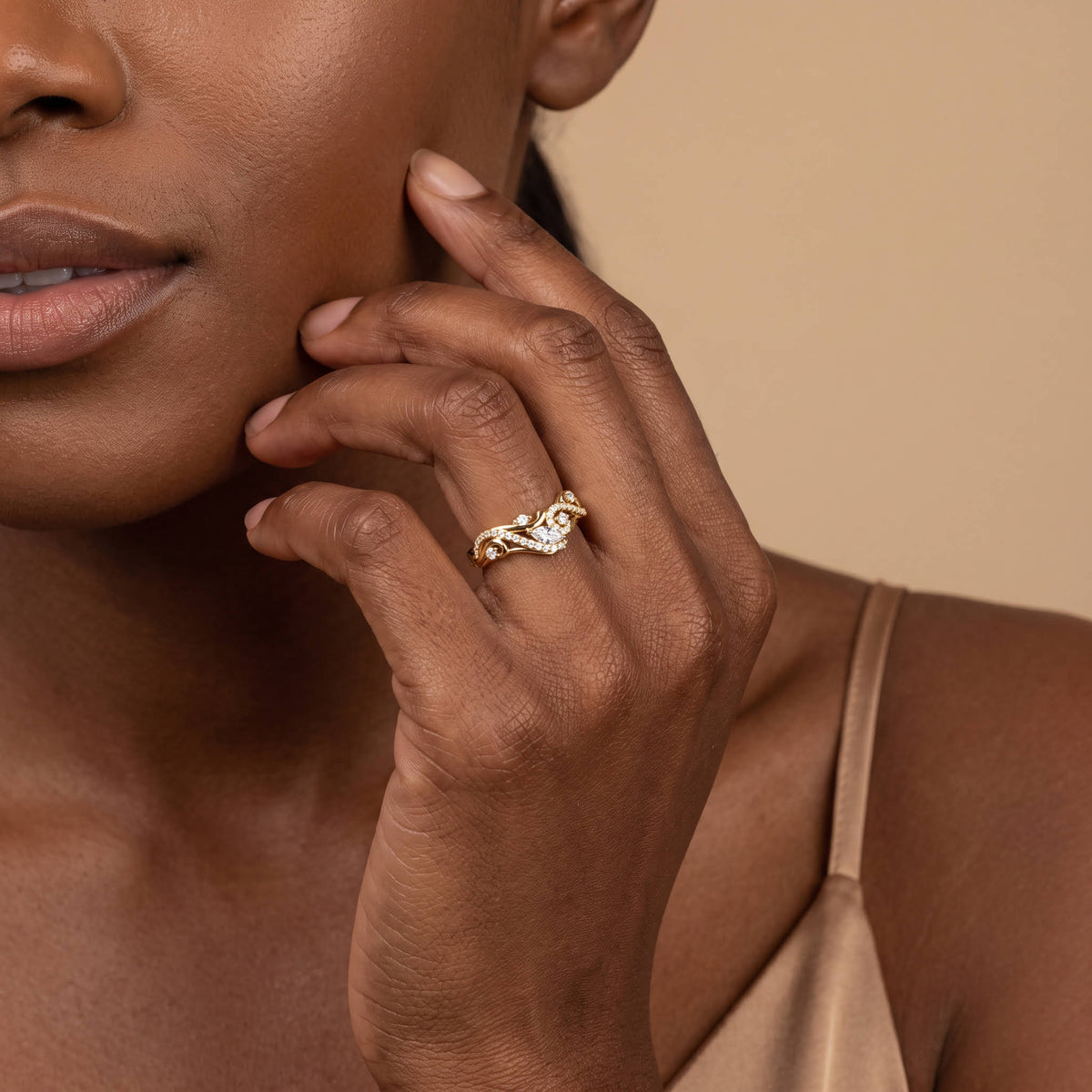Marquise and Round Lab-Grown Diamond Twisted Curved Wedding Band - Rings