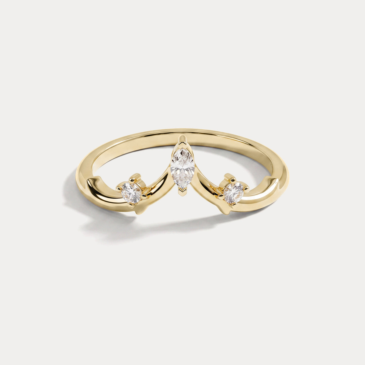 Marquise Crown-Curved Three-Stone Lab Diamond Wedding Ring - Rings