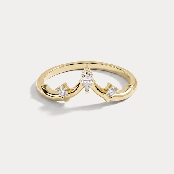 Marquise Crown-Curved Three-Stone Lab Diamond Wedding Ring
