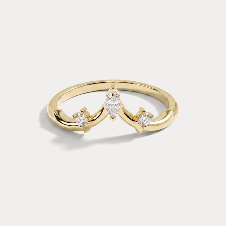 Marquise Crown-Curved Three-Stone Lab Diamond Wedding Ring - Rings