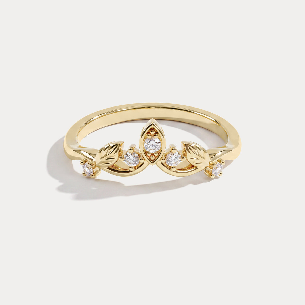 Botanical Leaf Vine Five-Stone Lab Diamond Wedding Band - Rings