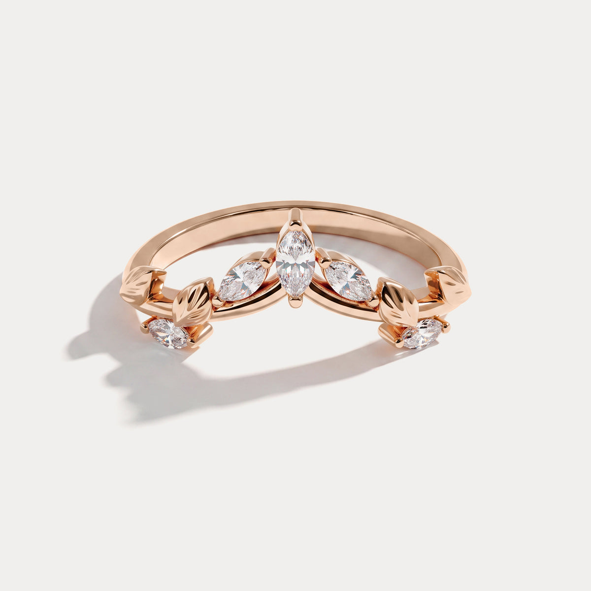 Marquise Leaf Chevron Five-Stone Lab Diamond Wedding Band - Rings