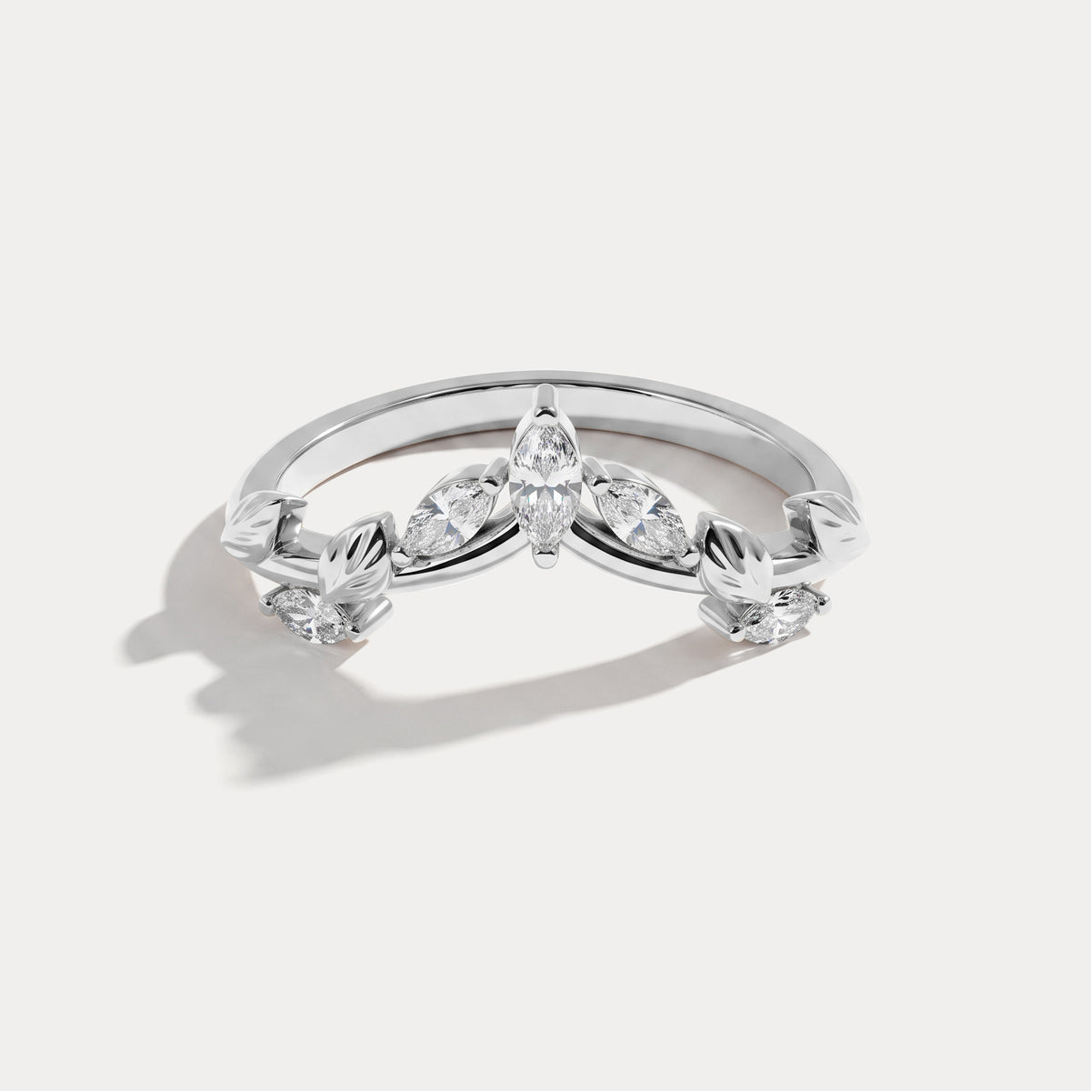 Marquise Leaf Chevron Five-Stone Lab Diamond Wedding Band - Rings