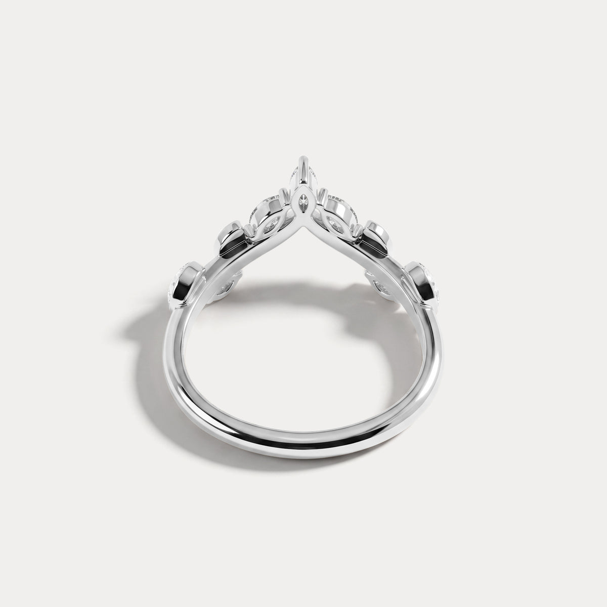 Marquise Leaf Chevron Five-Stone Lab Diamond Wedding Band - Rings