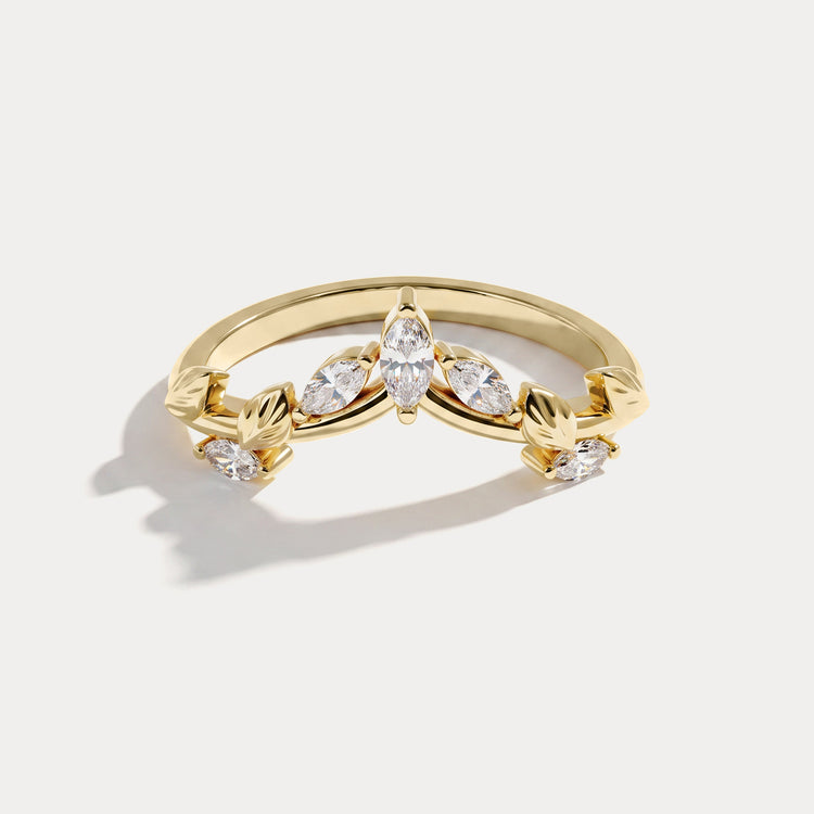 Marquise Leaf Chevron Five-Stone Lab Diamond Wedding Band - Rings