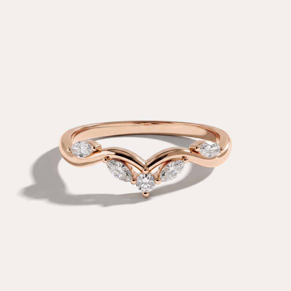 Marquise Scattered Five-Stone Curved Lab Diamond Wedding Band - Rings