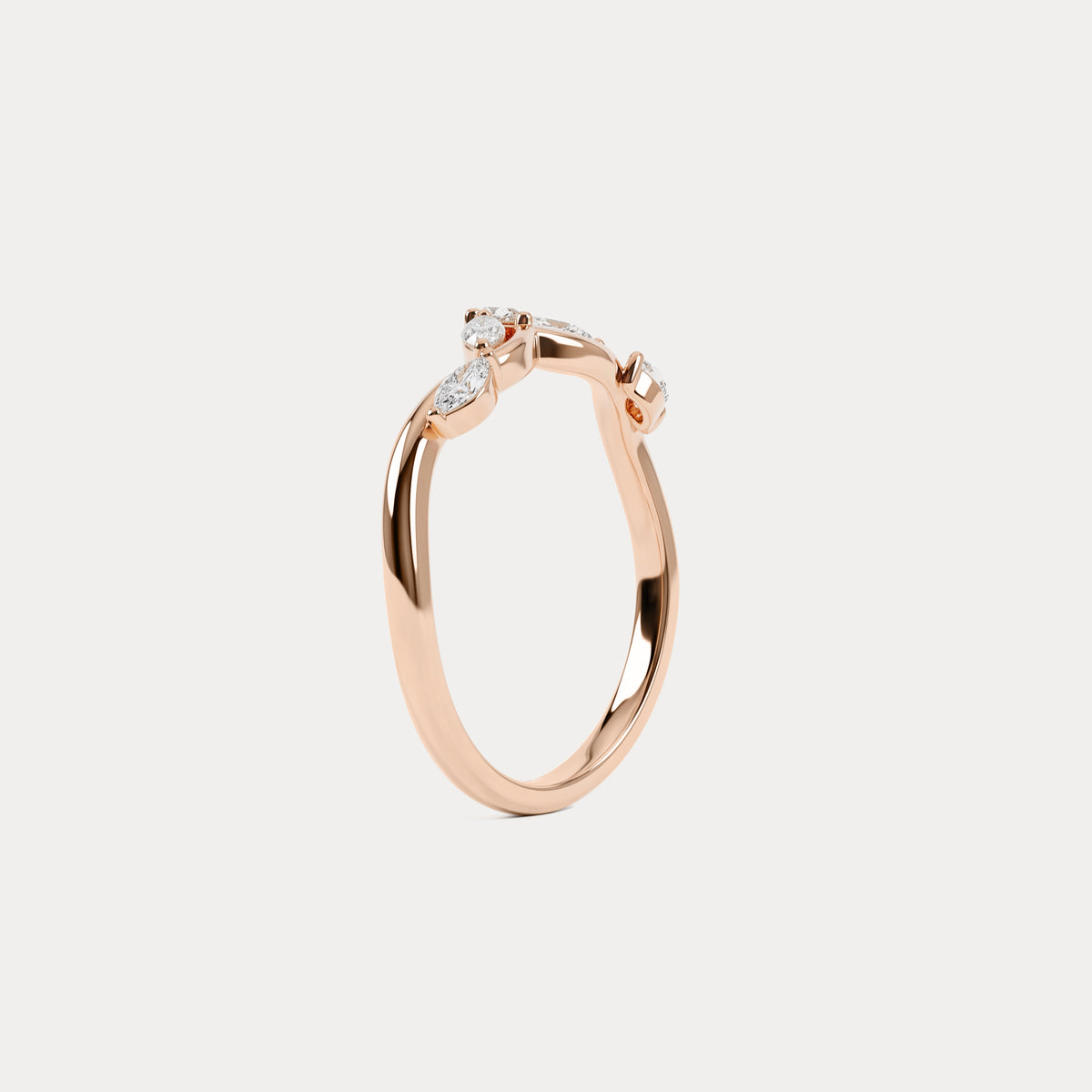 Marquise Scattered Five-Stone Curved Lab Diamond Wedding Band - Rings