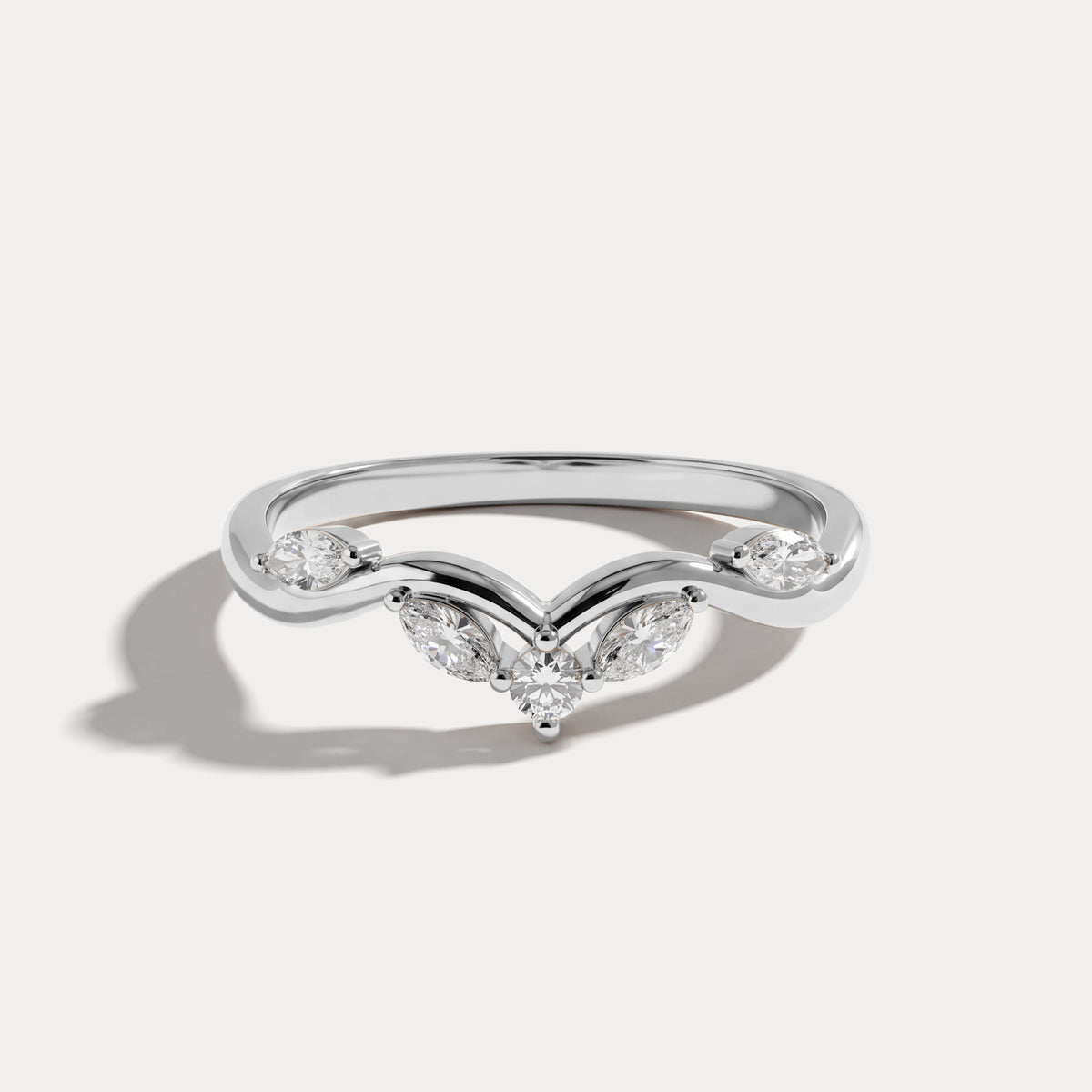 Marquise Scattered Five-Stone Curved Lab Diamond Wedding Band - Rings
