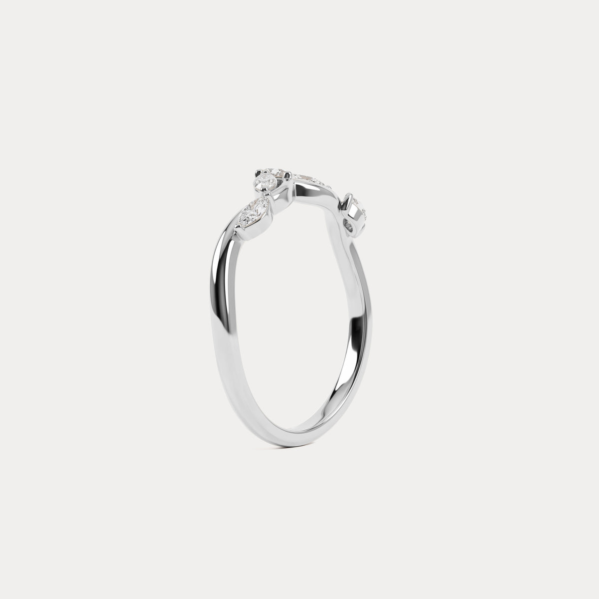 Marquise Scattered Five-Stone Curved Lab Diamond Wedding Band - Rings