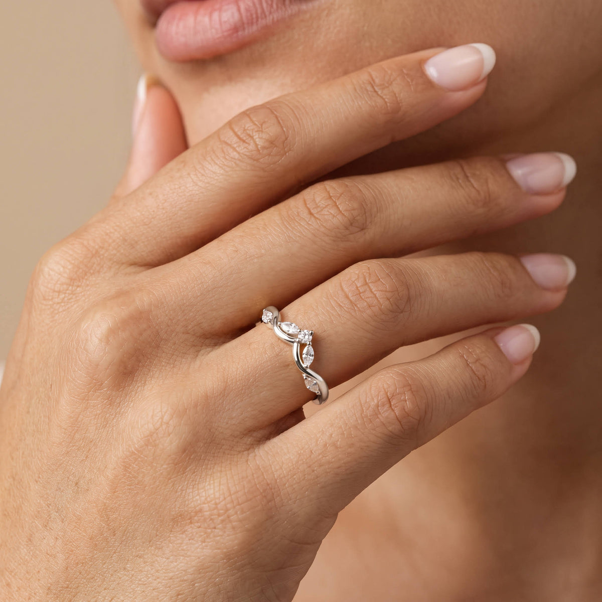 Marquise Scattered Five-Stone Curved Lab Diamond Wedding Band - Rings