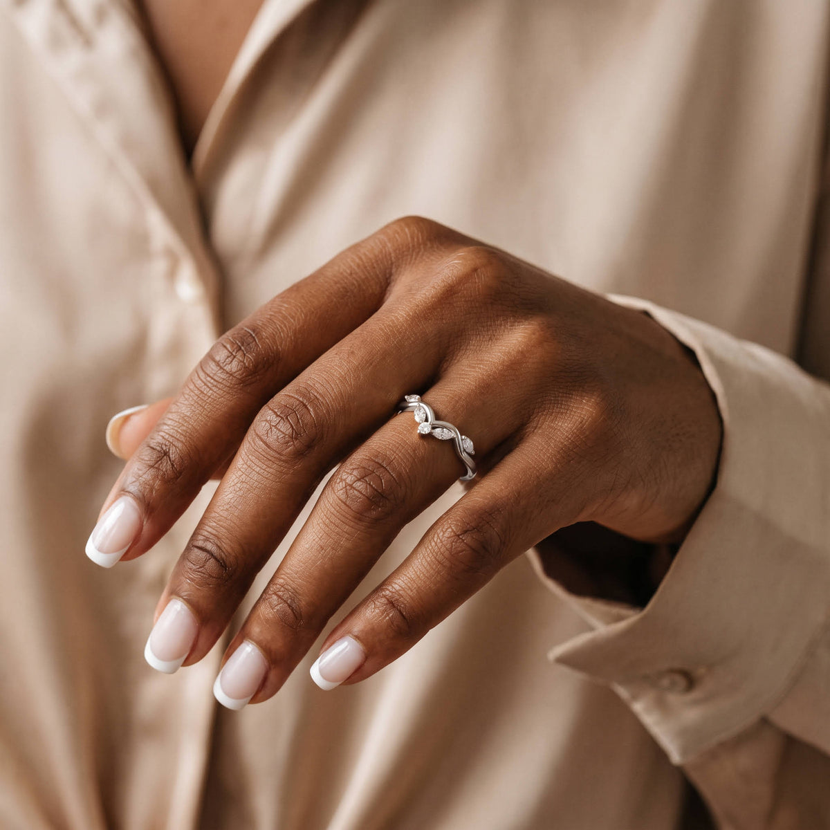 Marquise Scattered Five-Stone Curved Lab Diamond Wedding Band - Rings