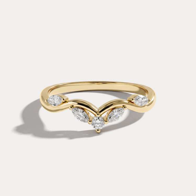 Marquise Scattered Five-Stone Curved Lab Diamond Wedding Band - Rings