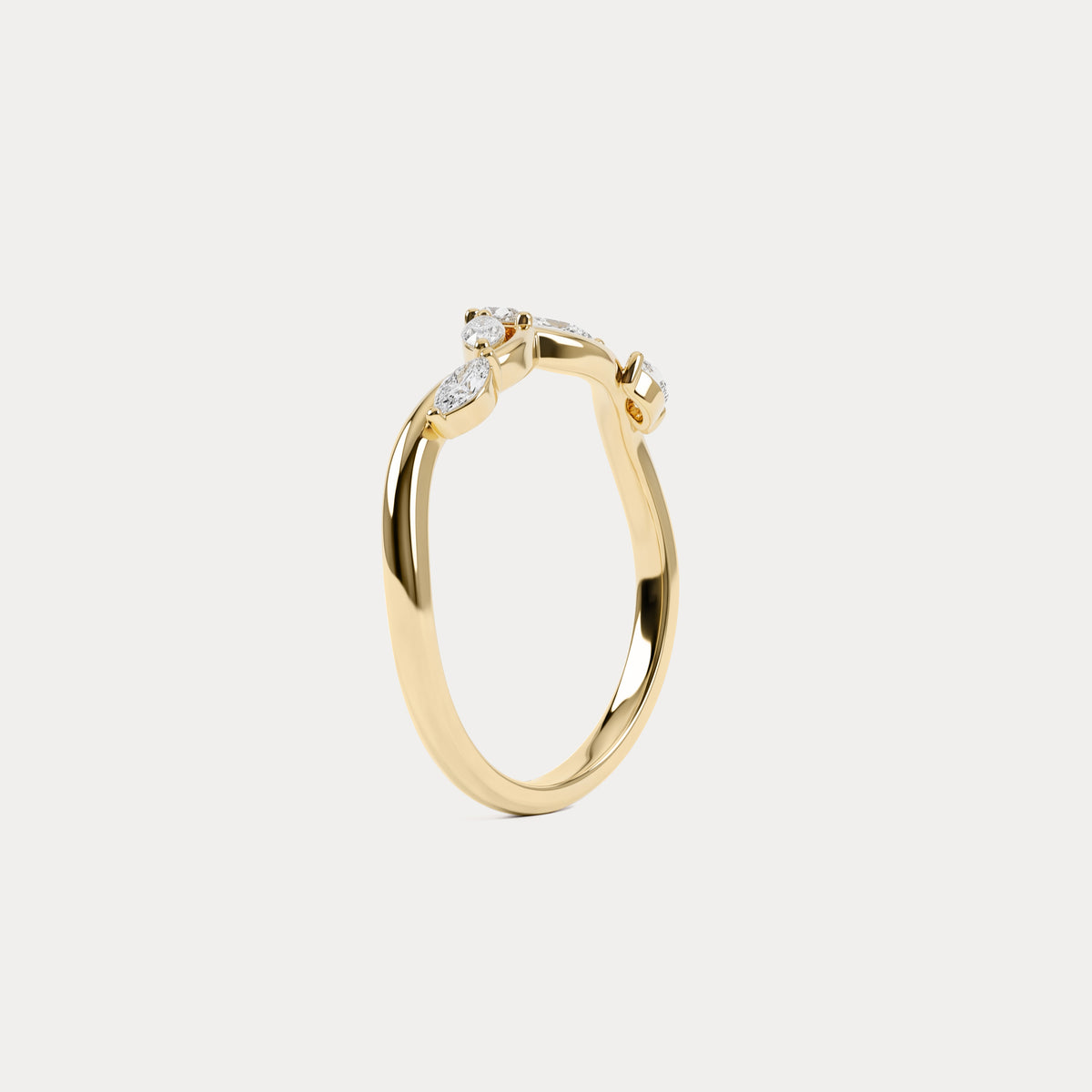 Marquise Scattered Five-Stone Curved Lab Diamond Wedding Band - Rings