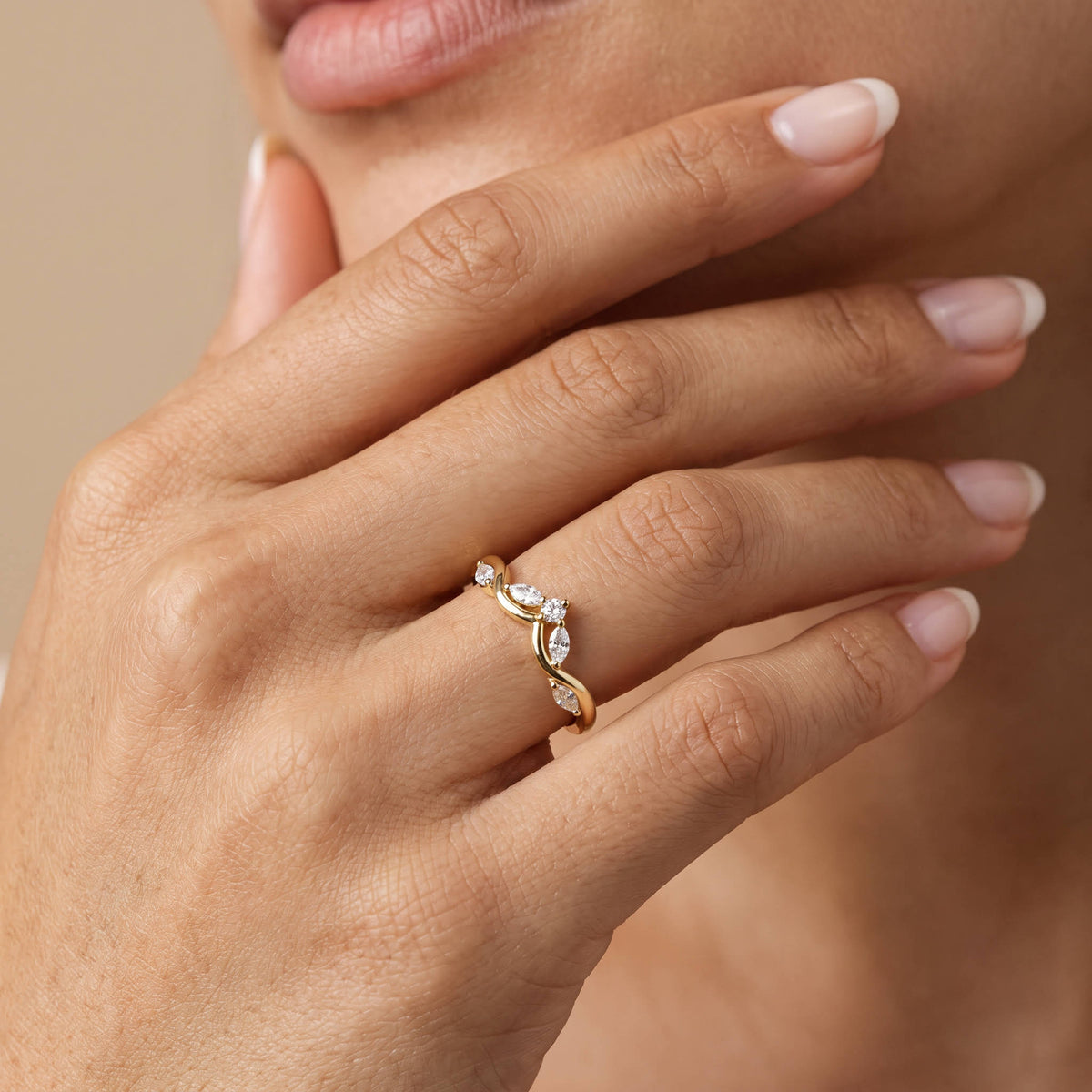 Marquise Scattered Five-Stone Curved Lab Diamond Wedding Band - Rings