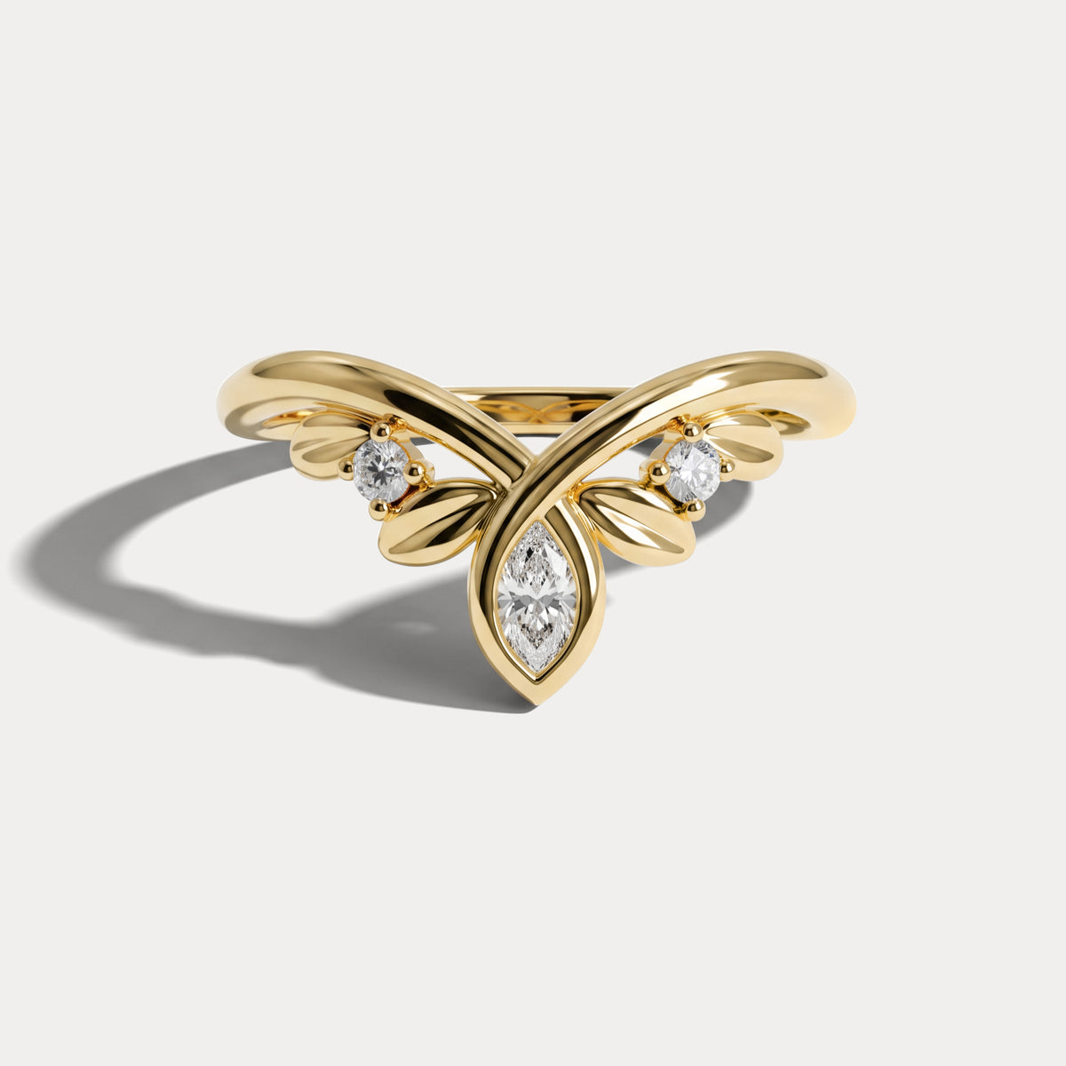 Butterfly Wing Marquise Three-Stone Lab Diamond Wedding Band - Rings