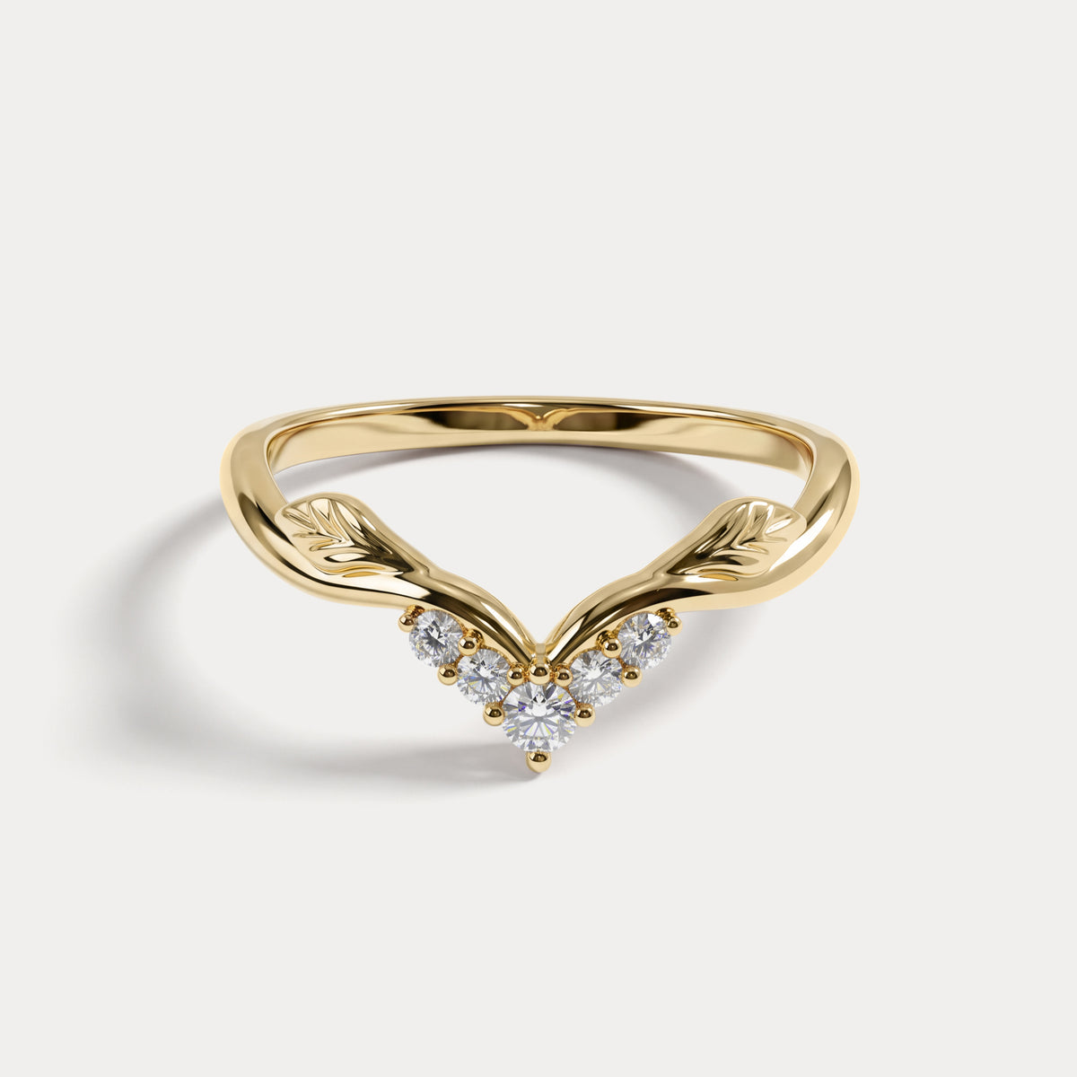 Sculpted Leaf Chevron Five-Stone Lab Diamond Wedding Band - Rings