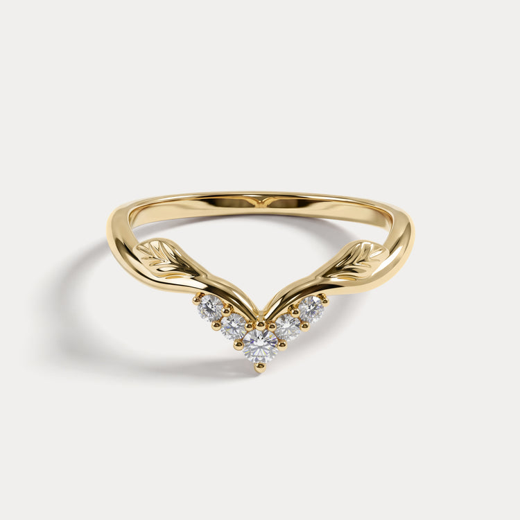 Sculpted Leaf Chevron Five-Stone Lab Diamond Wedding Band - Rings