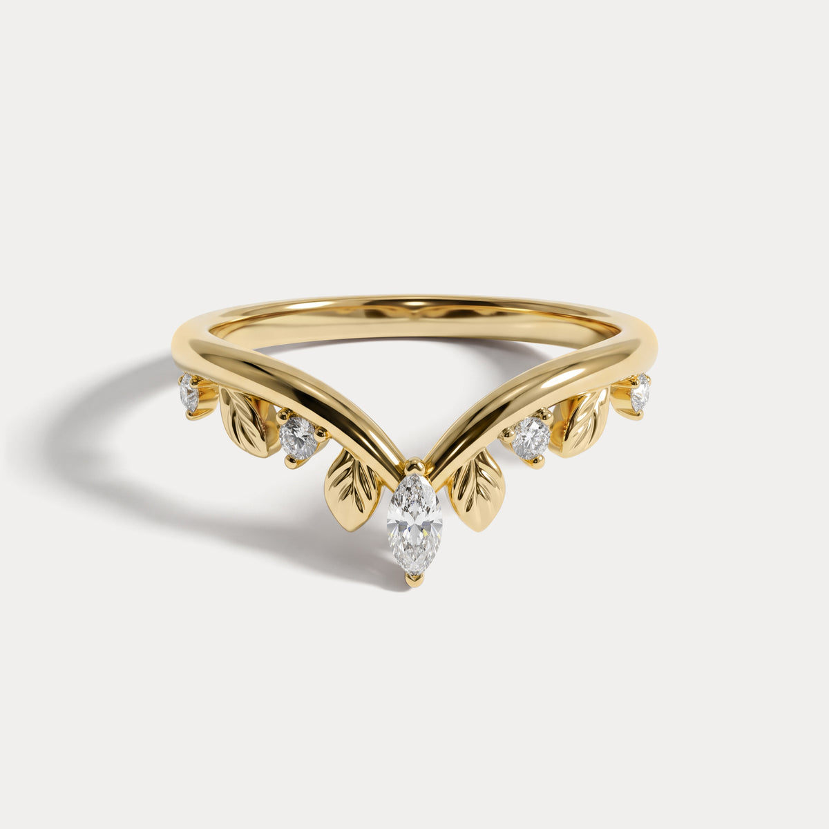 Botanical Leaf Mixed-Cut Chevron Lab Diamond Wedding Band - Rings