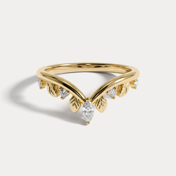 Botanical Leaf Mixed-Cut Chevron Lab Diamond Wedding Band
