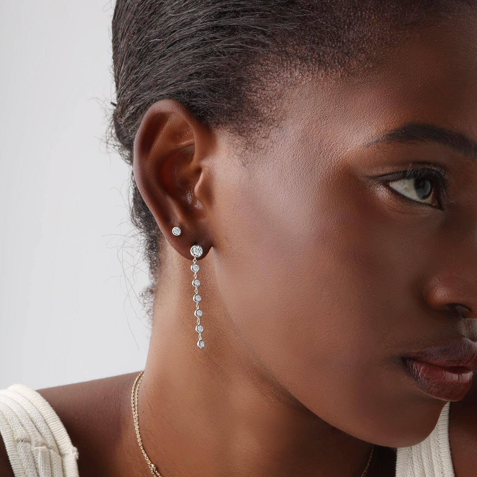 Minimalist Lab Diamond Bezel Stud Earrings in 14K Gold/Platinum - Earrings