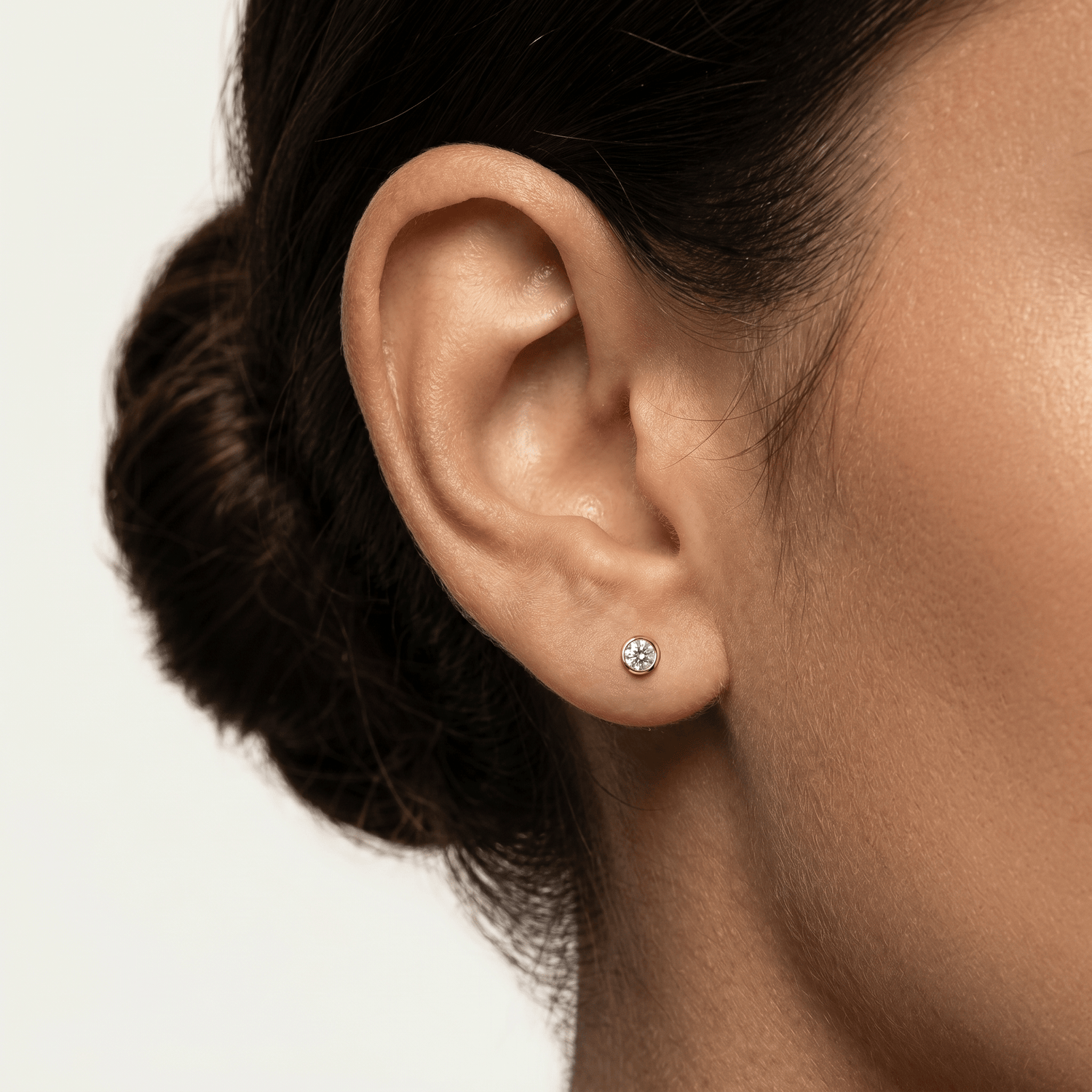Round Brilliant Lab-Grown Diamond Bezel Studs in 14K Solid Gold / Platinum - Earrings
