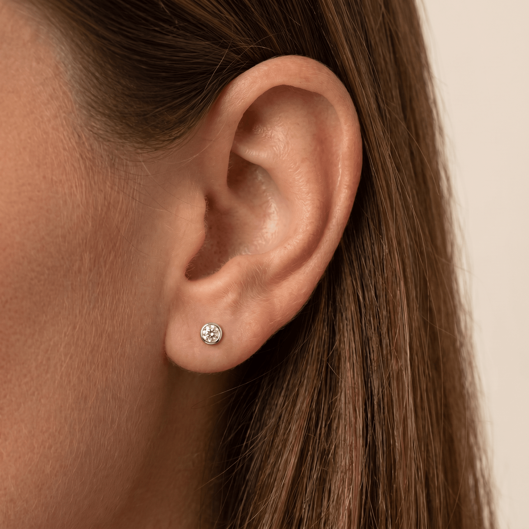 Round Brilliant Lab-Grown Diamond Bezel Studs in 14K Solid Gold / Platinum - Earrings