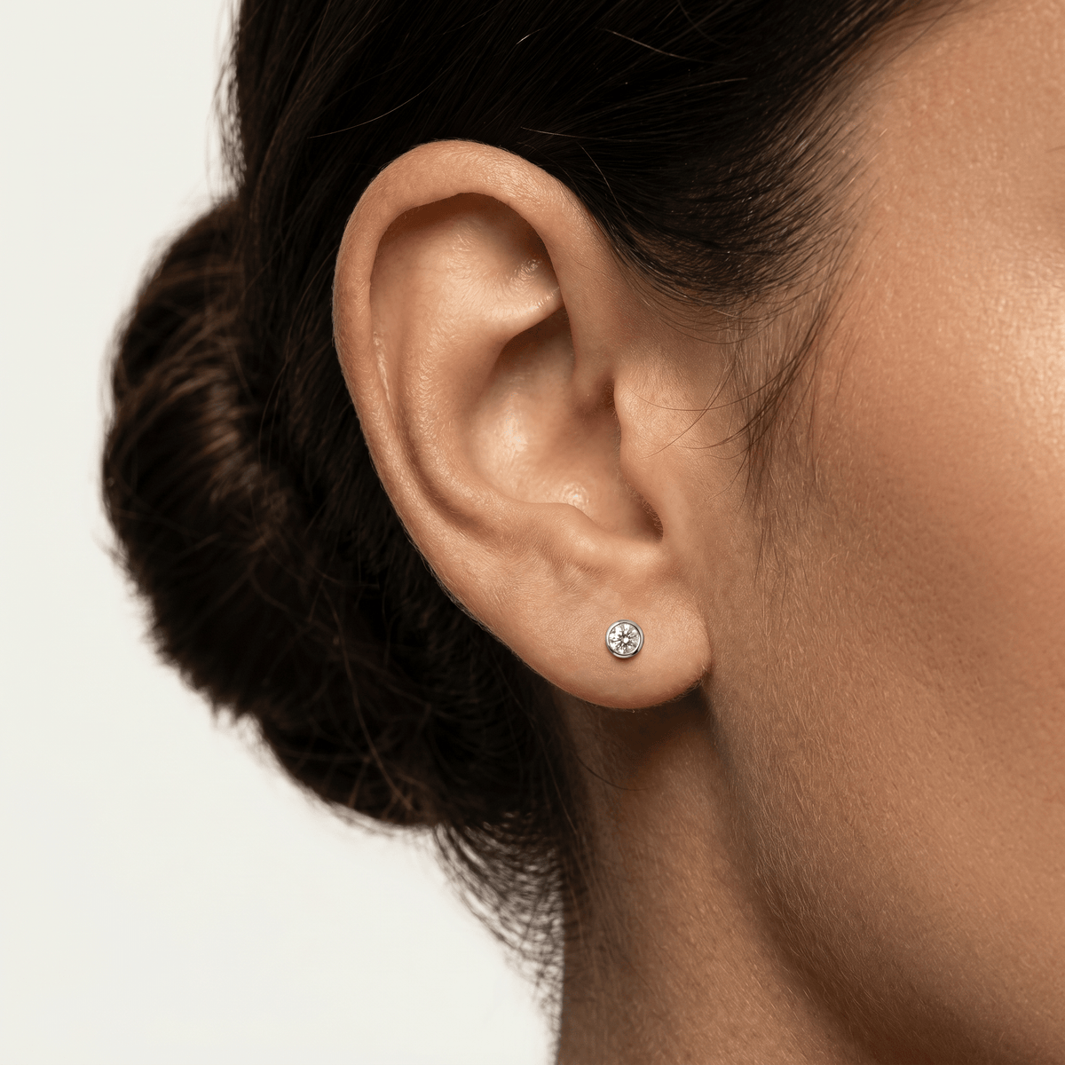 Round Brilliant Lab-Grown Diamond Bezel Studs in 14K Solid Gold / Platinum - Earrings