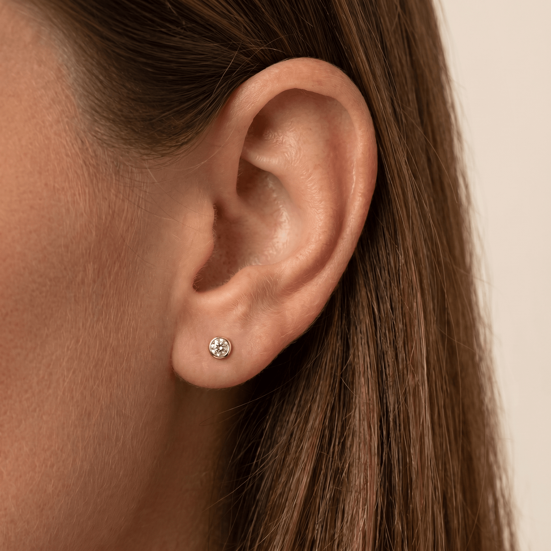 Round Brilliant Lab-Grown Diamond Bezel Studs in 14K Solid Gold / Platinum - Earrings