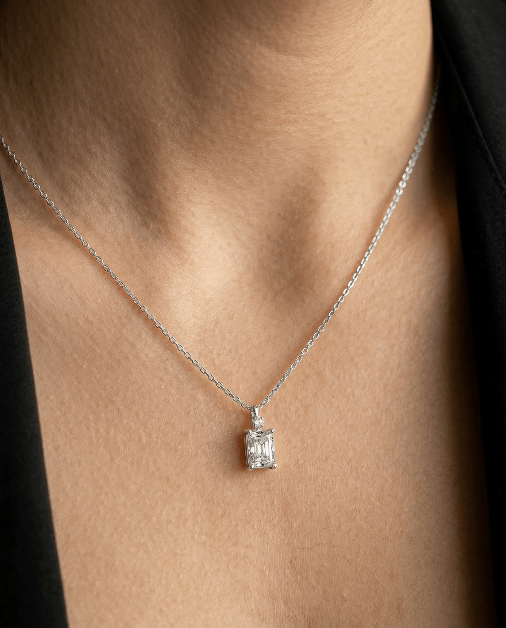 2CT Emerald Cut Lab Diamond Pendant Necklace In 14K Solid Gold/Platinum - Necklaces