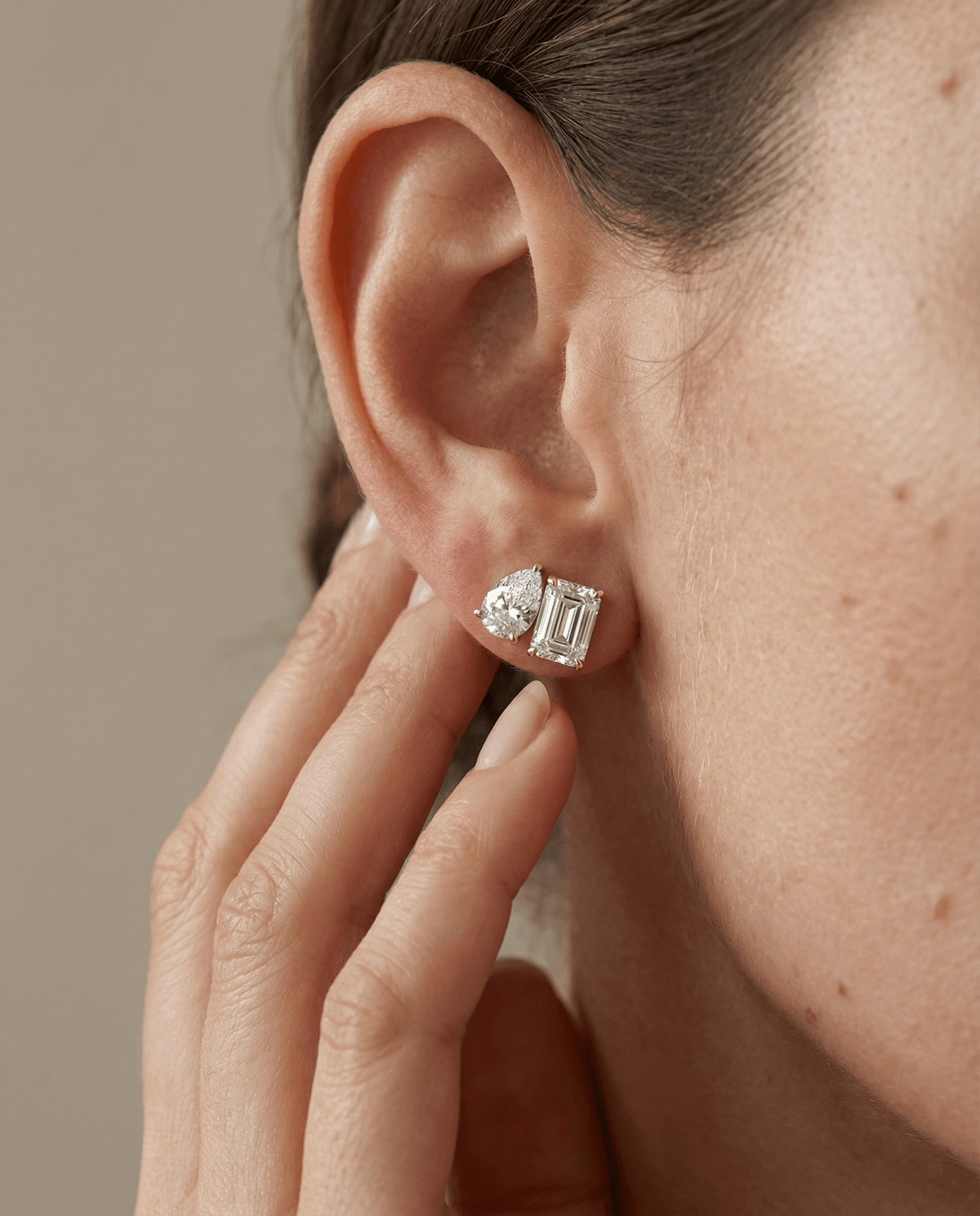 12CTW Lab Diamond Toi Et Moi Stud Earring In 14K Solid Gold/Platinum - Earrings