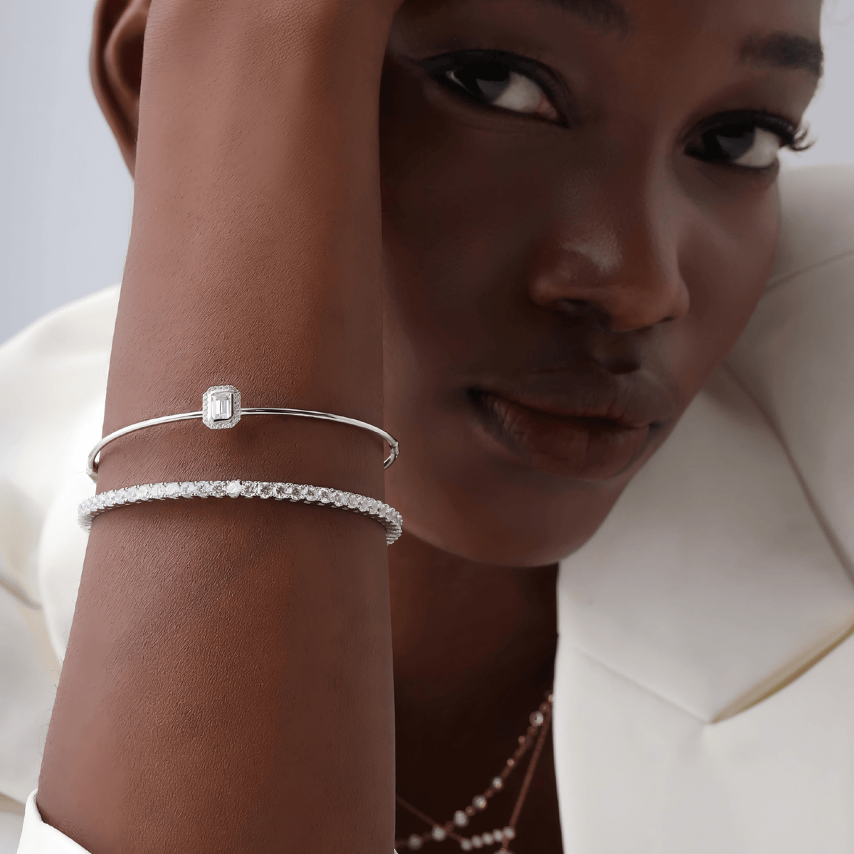 6.18CTW VVS Lab Grown Diamond Full Eternity 7.5 Inches Flexible Bangle - Bracelets