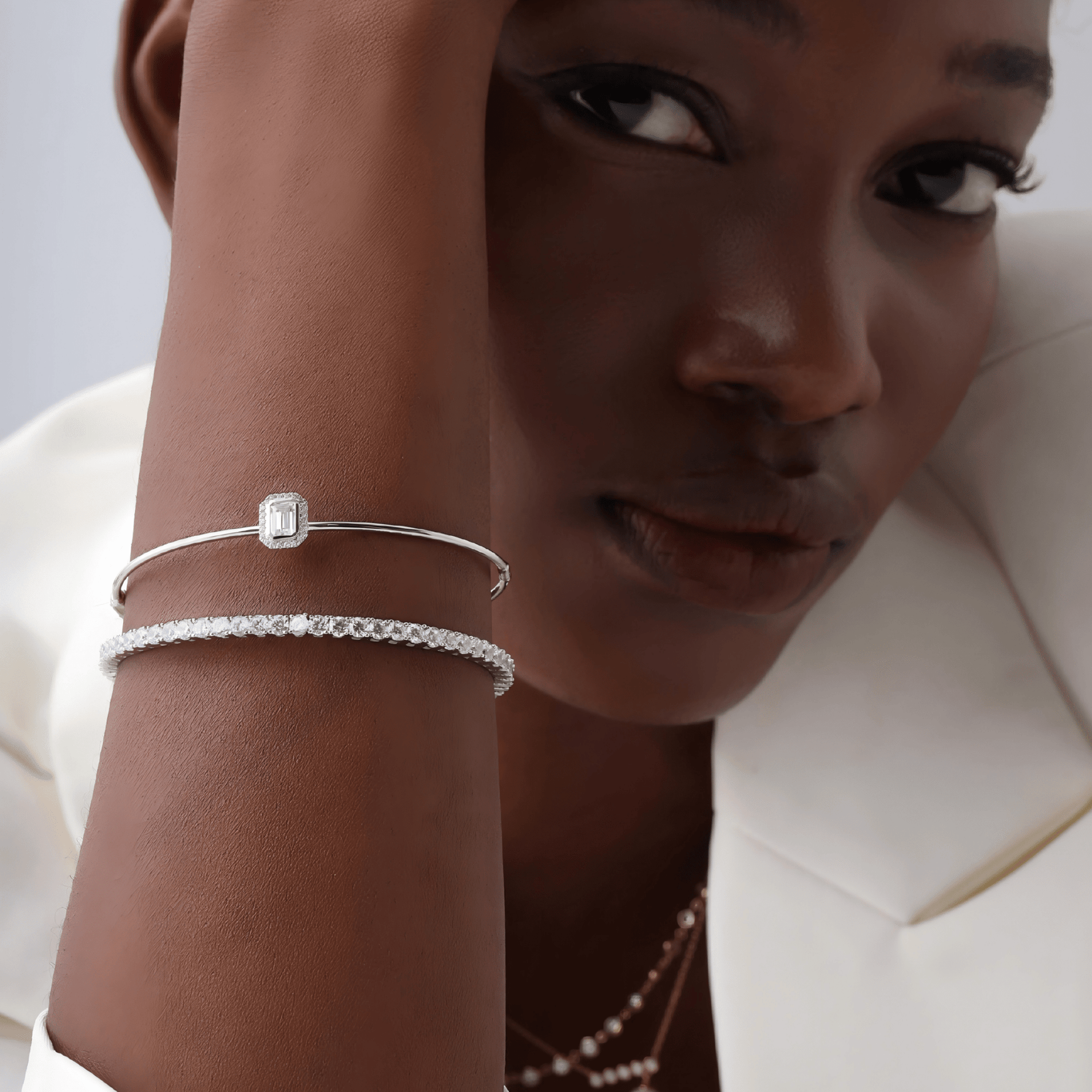 6.18CTW VVS Lab Grown Diamond Full Eternity 7.5 Inches Flexible Bangle - Bracelets