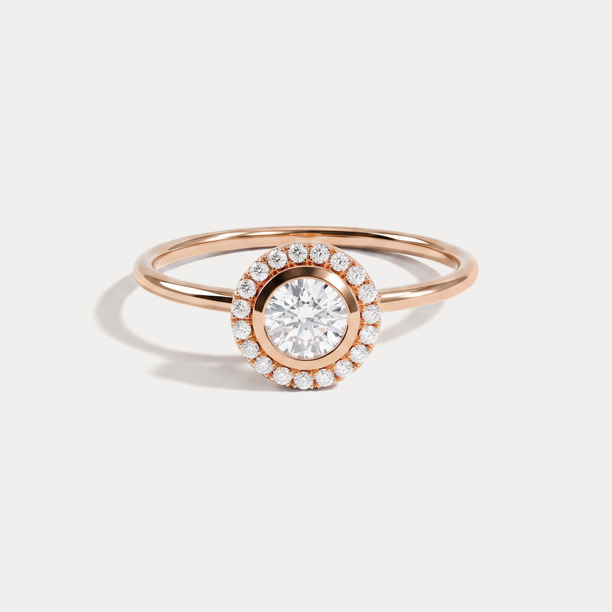 14K Solid Gold Halo Solitaire Ring With 0.44CTW Lab Diamond - Rings