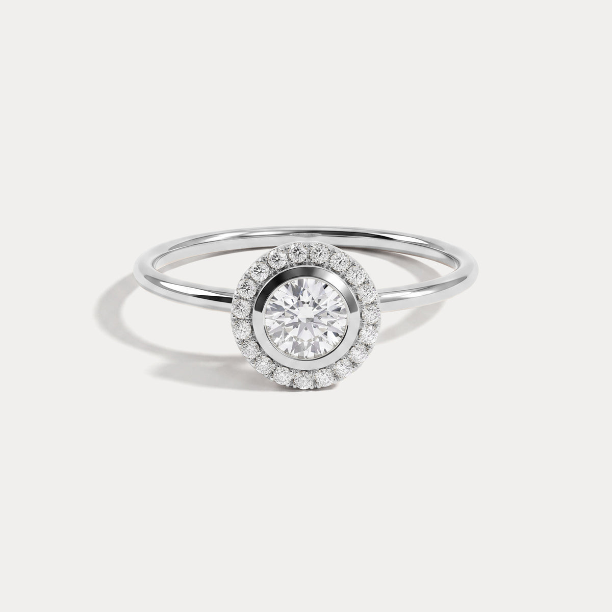 14K Solid Gold Halo Solitaire Ring With 0.44CTW Lab Diamond - Rings
