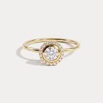 14K Solid Gold Halo Solitaire Ring With 0.44CTW Lab Diamond - Rings