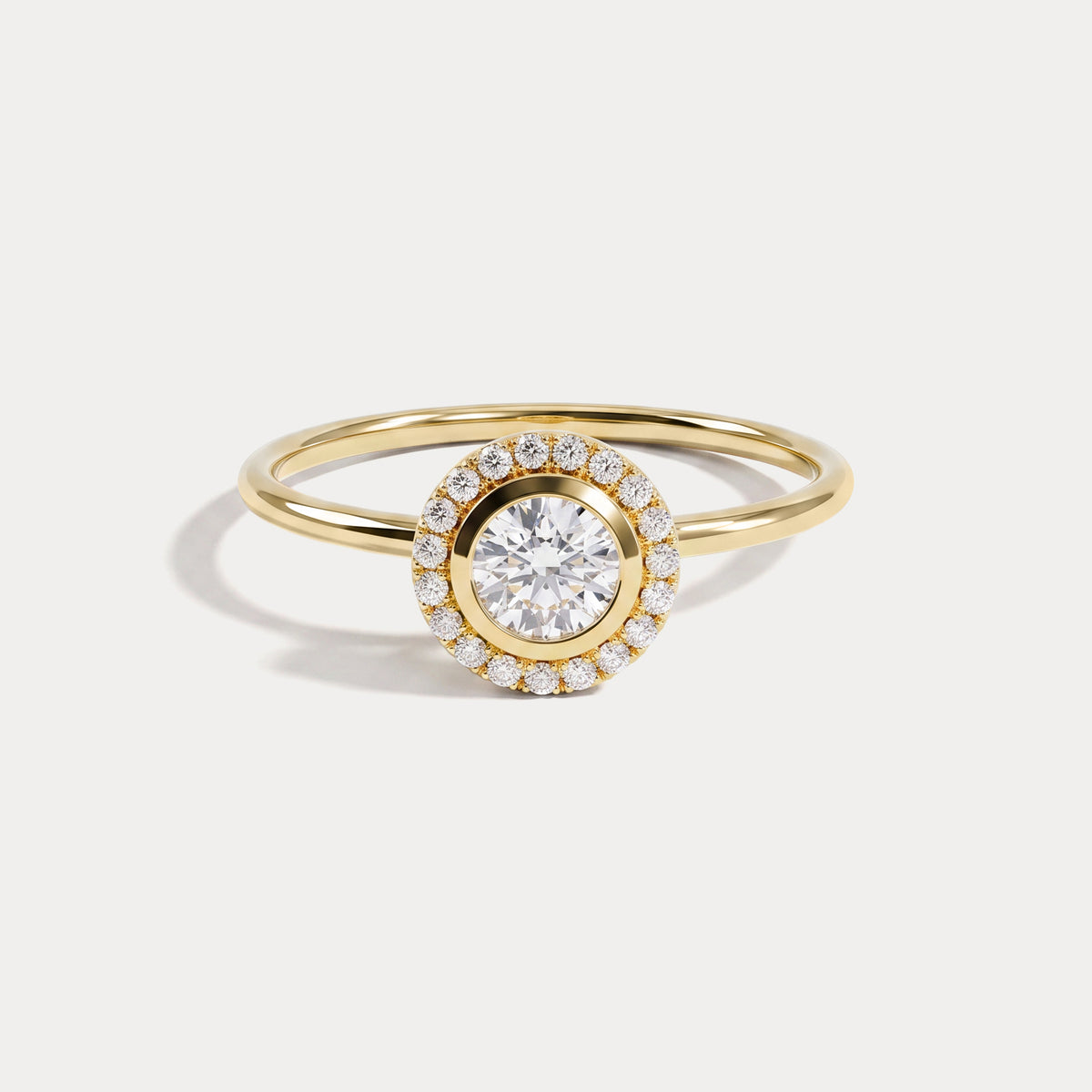 14K Solid Gold Halo Solitaire Ring With 0.44CTW Lab Diamond - Rings